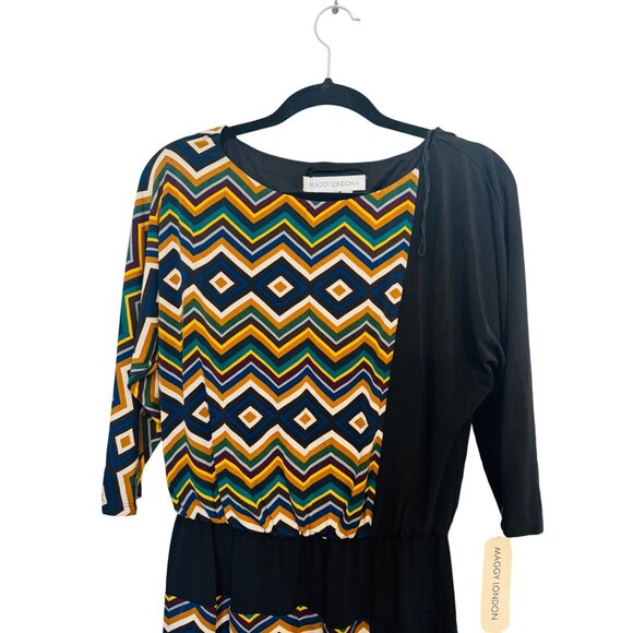 2/$30 Maggy London 8 Geometric Chevron Dress Multi-Color & Black 3/4 Sleeve NWT - Picture 9 of 12